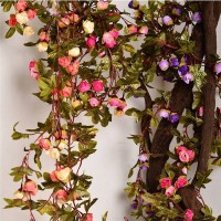 Wall Hanging Artificial Silk Rose Flowers Rattan Vines Plant Arches Party Decor   163201861665